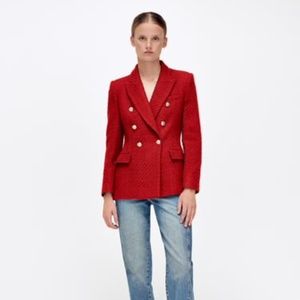 ZARA TEXTURED DOUBLE BREASTED BLAZER RED - REF. 7822/457